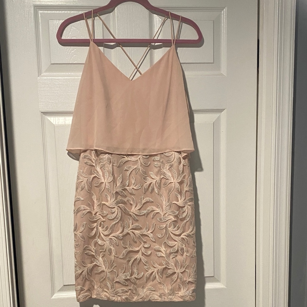 Aiden Blush Pink Mini Dress with Lace Overlay